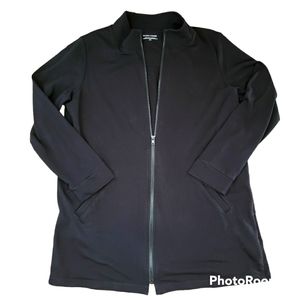 Eileen Fisher Organic Cotton Long Black Zip Up Cardigan Jacket